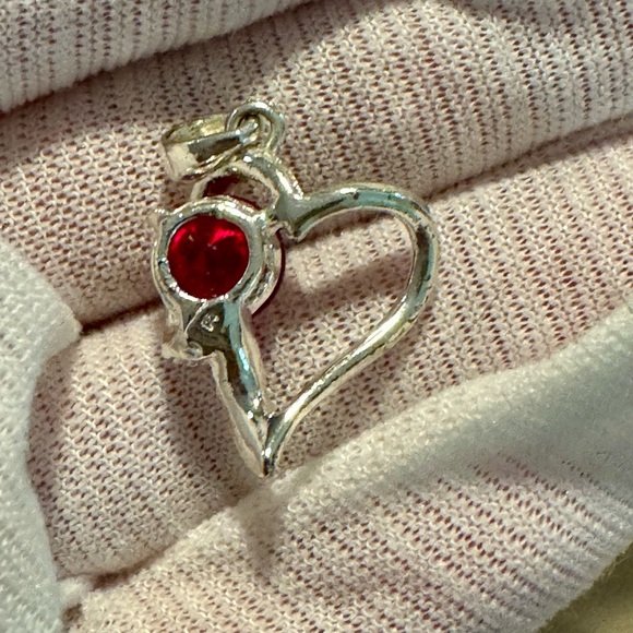 Silver Heart Shape Pendant with Ruby - Picture 3 of 5